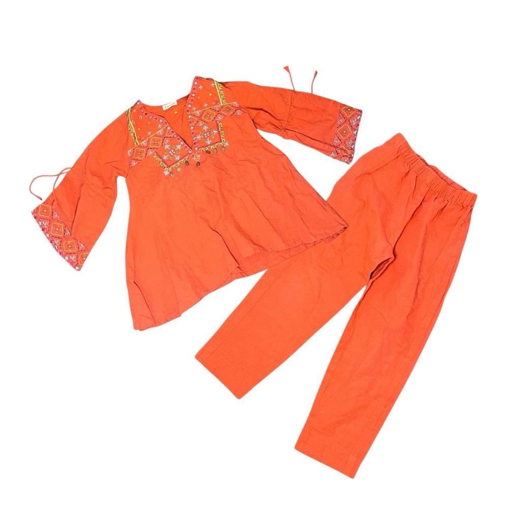 Vintage Y2K Minnie Minors Embroidered Tunic Pant Set Coin Detail Coral 6/7
